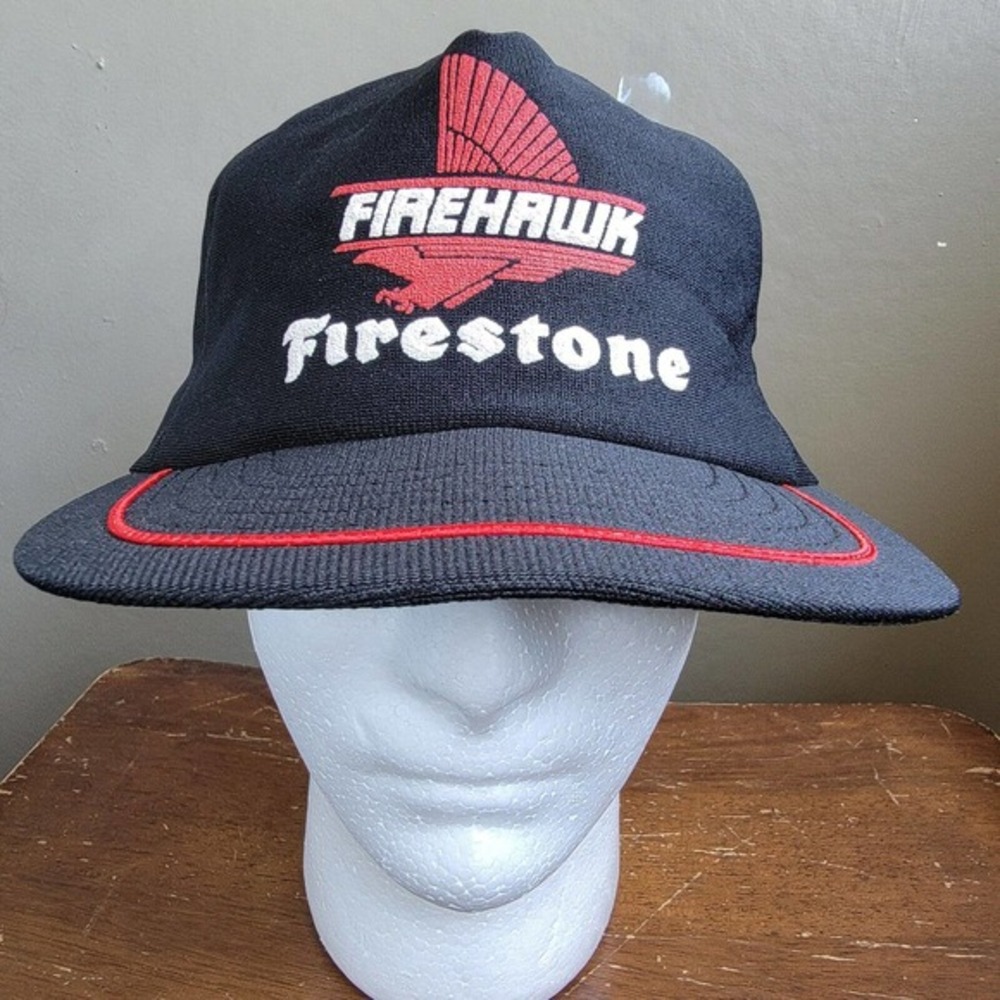 Vintage Rare Firehawk Firestone Trucker Hat Cap Black Red All Foam Made in‎ USA